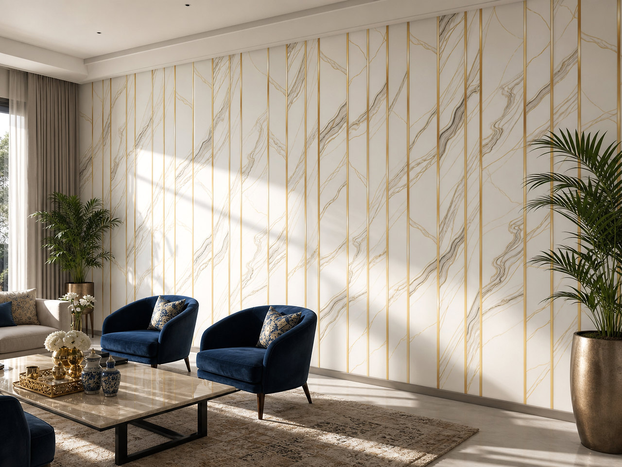 Gold and ivory linear wallpaper print design